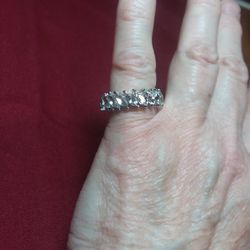 Size 7 925 Sterling Silver Marquise Cut White Crystals ETERNITY RING 
