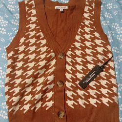 Haute Monde Brown Patterned Sweater Vest