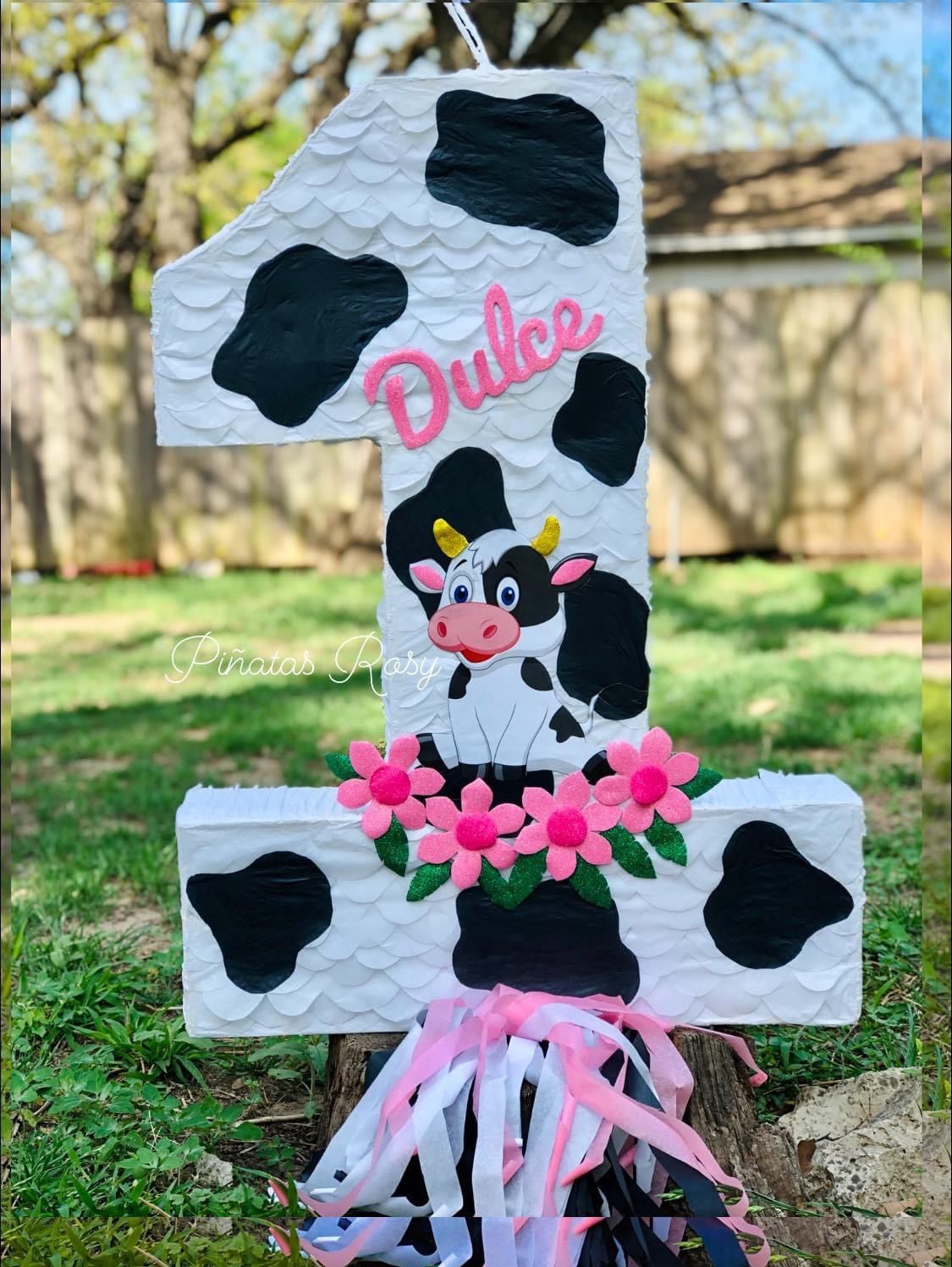 Number 1st Birthday Piñata 🌸🐮✨