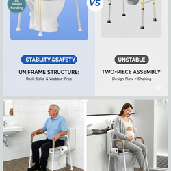 Raised Toilet Seat with Handles - Unobstructed Front Design Toilet Seat Riser for Seniors - Adjustable Height Elevated Toilet Seat for Elderly, Handic