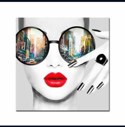 Contemporary Wall Art Modern Fashion Women with Red Lip Canvas Print Stylish