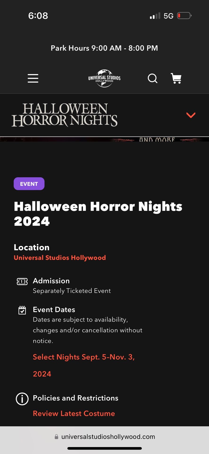 4 Universal studios Halloween Horror Night Tickets 