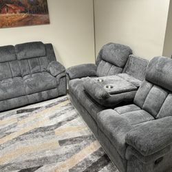 Gray Sofa & Loveseat 4 recliners 