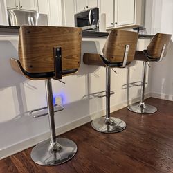 3 Leather Barstools, Black