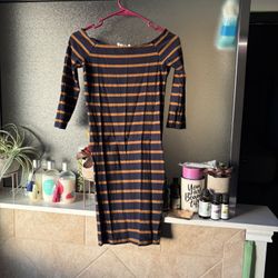 Brown And Navy Striped Dress