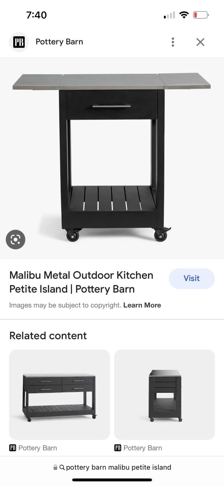 Pottery Barn Malibu Outdoor Kitchen Petite Island