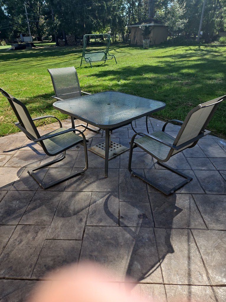 Outdoor Patio Table - Comes with 3 Chairs and Umbrella Base