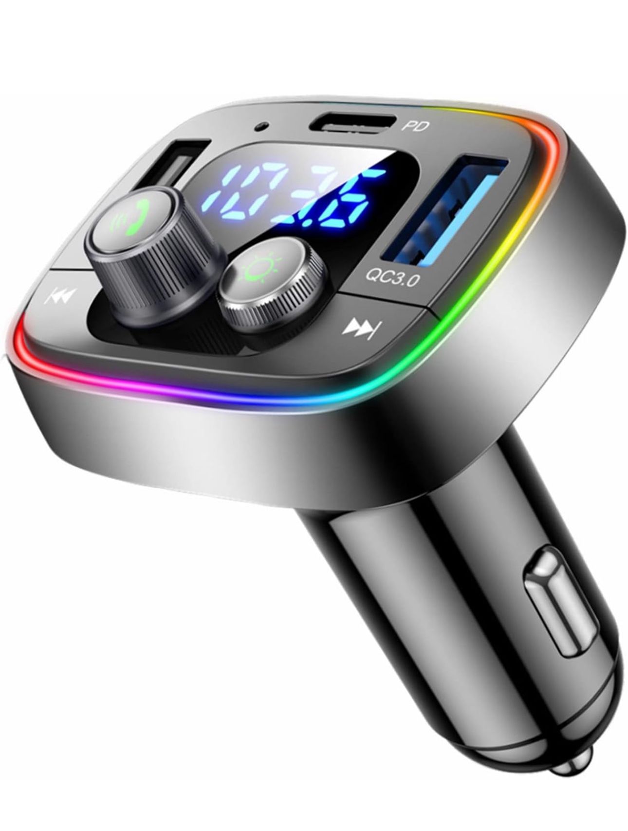 USB C Bluetooth Adapter for Car, AUX Wireless FM Radio Transmitter, Handsfree Calling & Audio Receiver, MP3 Music Player, QC3.0 & Type-C PD USB Charge