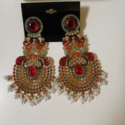 Nauratan Multicolored Chandelier Wedding Earrings 
