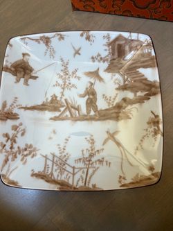 NEW 4 Asianera hand-painted bone china square platter/serving dishes