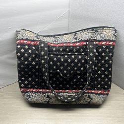 Vera Bradley Black & Maroon Tote Bag 11" x 10" Pre-Owned