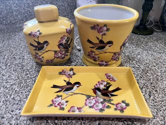 Natasha Farina Paris Tozai Chinoiserie Porcelain Dish & Jar Set Cherry Blossom