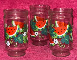 Vintage Anchor Hocking Watermelon 16oz Jelly Jar Glasses Set of 3 FLAWLESS!