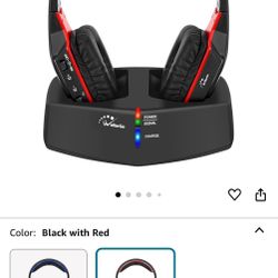 WallarGe Wireless Headphones For TV Watching With RF Transmitter Charging Dock, Plug And Play, 100 Ft Wireless Range, Rechargeable 20 Hour Battery (Bl