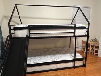 74% off Twin-over-Twin Low Bunk Bed + Slide