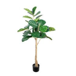 Faux Fiddle Leaf Fig Tree, 4ft Artificial Tree in Plastic Pot, 47.24 inch Fake Ficus Lyrata Plants f