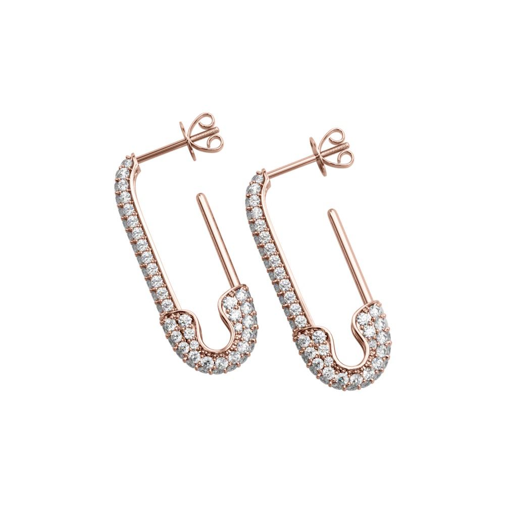14k Solid Gold & White Diamond Safety Pin Earring