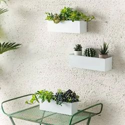 Set Of 3 White Metal Planters 