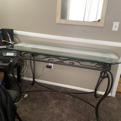 Beautiful Glass Desk / Table With Iron Legs 