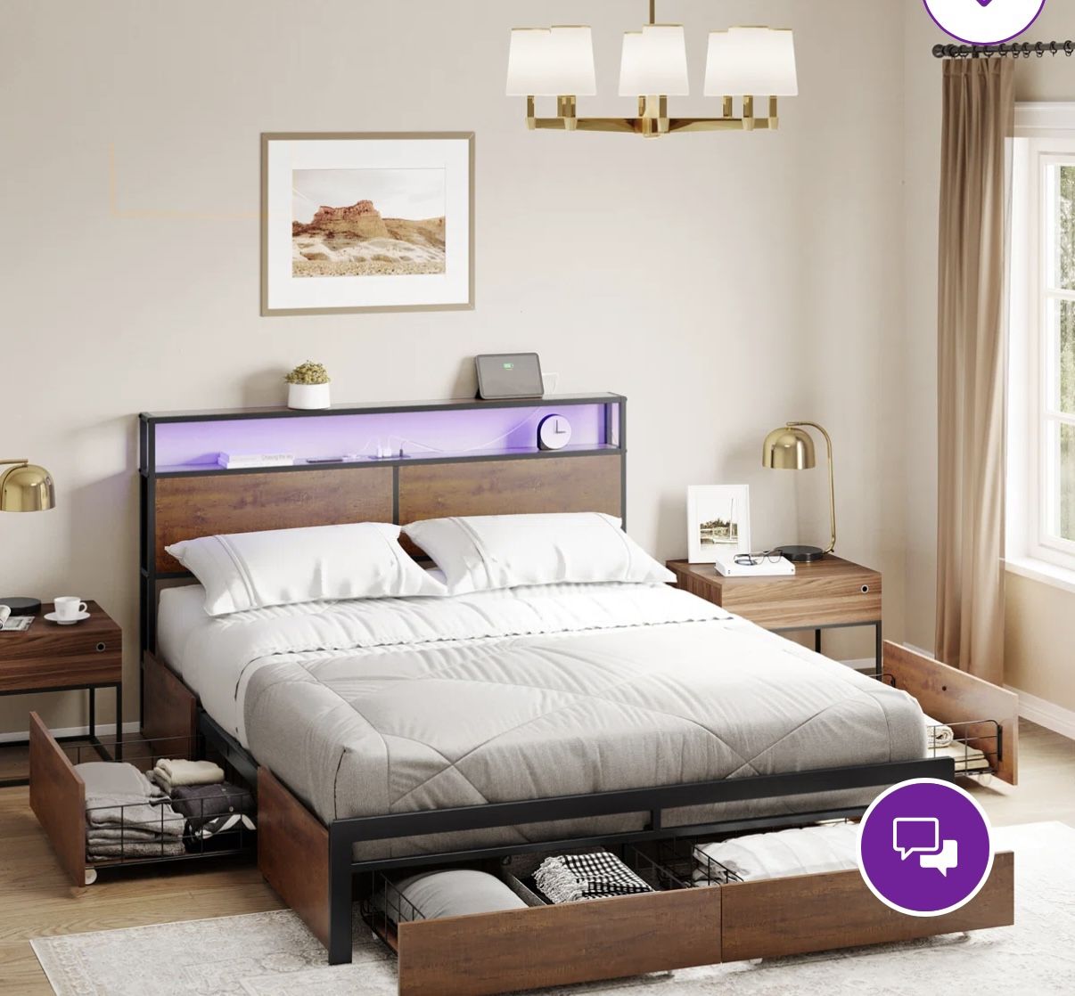 Queen Size Storage Drawer Bed