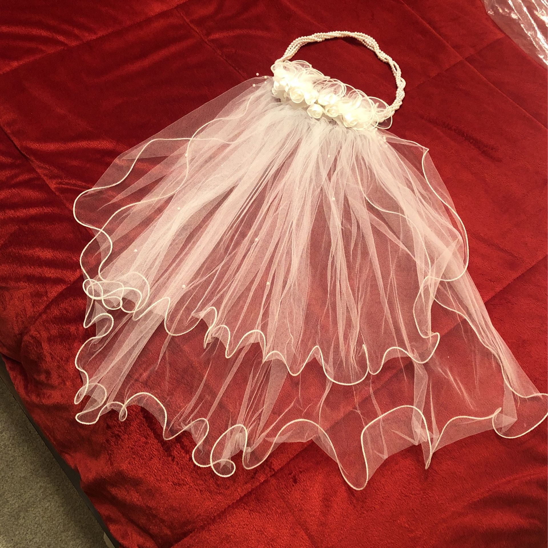 First Communion Pearl Headpiece With Veil