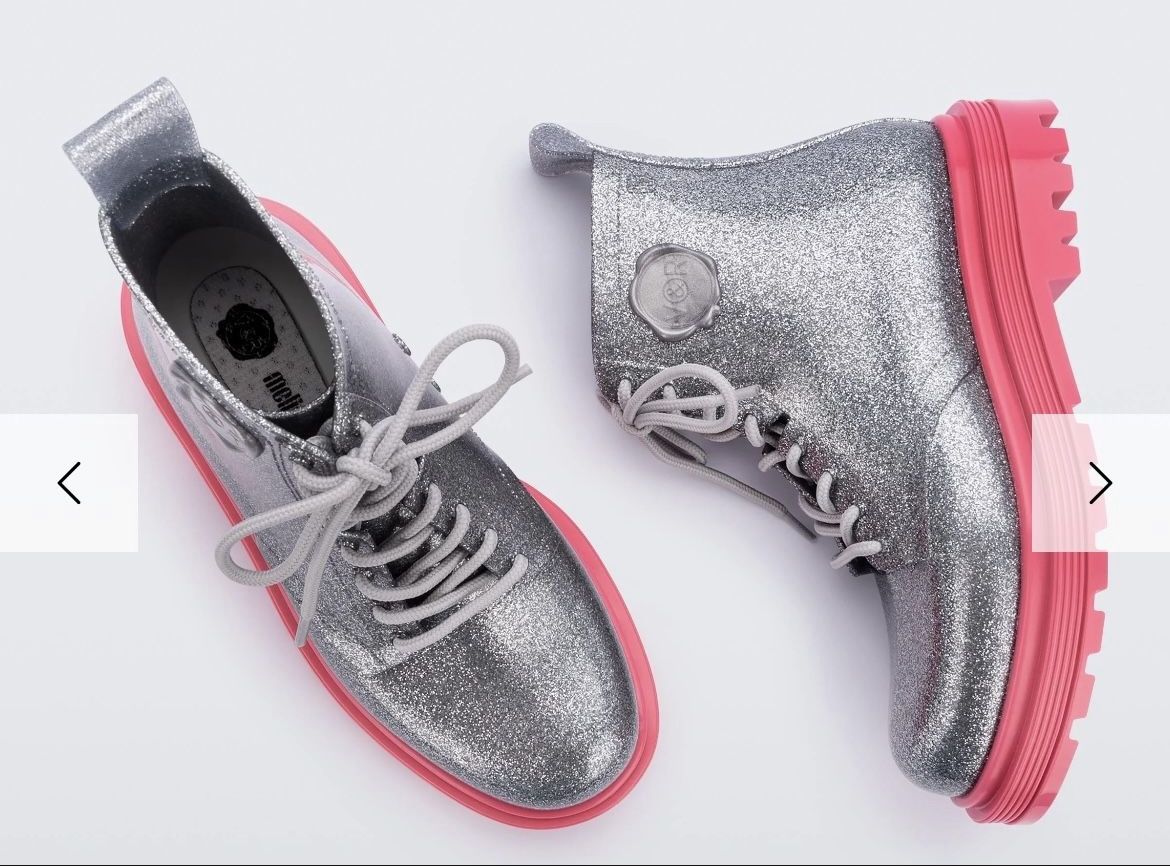 Melissa Boots Silveria Glitter-Pink Size 7