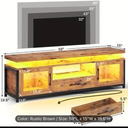 TV Stand For 55/60/65 Inch TV With Charging Stations And LED Lights, Gaming Entertainment Center TV Console With Drawer&Doors&Shelf For Bedroom Living