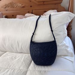 Navy Blue Straw Purse