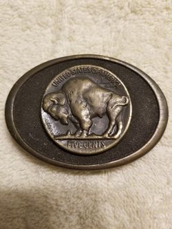Vintage From 1975, solid brass, Buffalo Nickel belt buckle