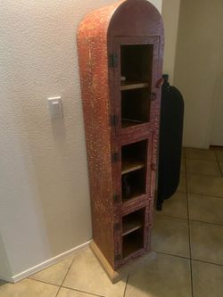 Red mexican curio cabinet with 6 shelves