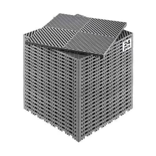 Interlocking Drainage Mat, 15.7” x 15.7” Modular Interlocking Cushion, 24 Pcs Splicing Drainage Mats, Non-Slip Gray PP Drainage Floor Tile and Shower