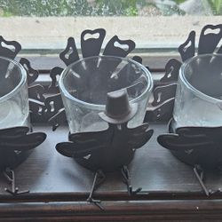Set of 3 Glass Candle Holders with Turkey Metal Design