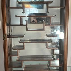 Vintage Asian Style Wooden Curio Display Cabinet