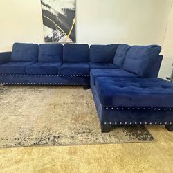Blue Velvet 4-Seater Sectional Sofa