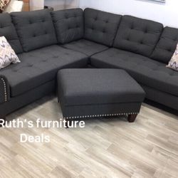 3-pc Sectional Sofa With Ottoman Storage 