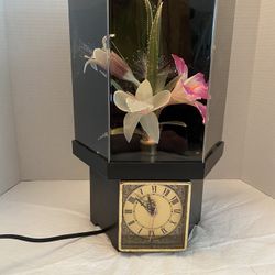 Vintage fiber optic moving flowers lamp with clock