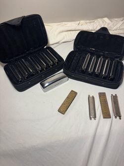 Large Lot of Harmonicas with Cases