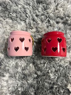 Candle holder pink and red hearts