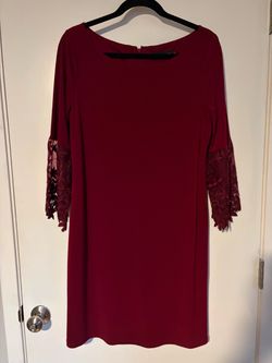 Ivan’s Trump Burgundy Dress with Lace Bell Sleeves