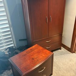 Solid Wood Cabinet + Nightstand Set – Great Condition