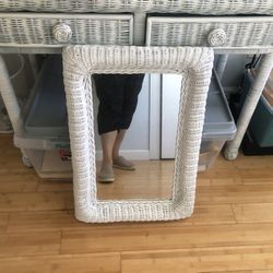 Wicker Desk/vanity With Mirror