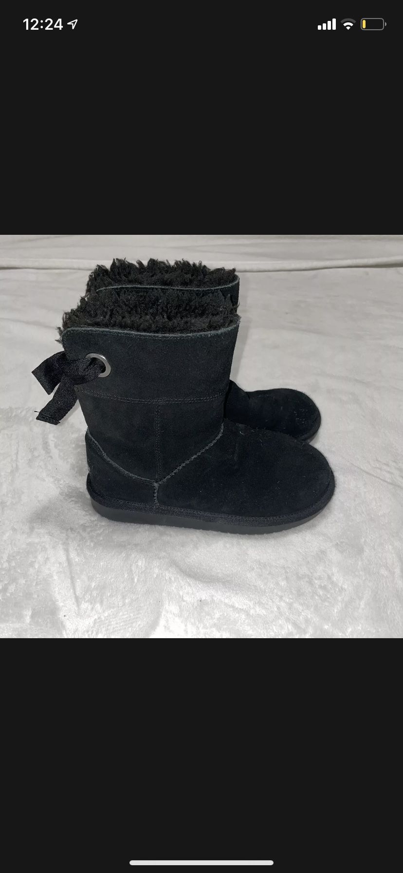 Koolaburra By UGG Victoria Tall Black Soft Suede Fur Girls Boot Size 13 Bows