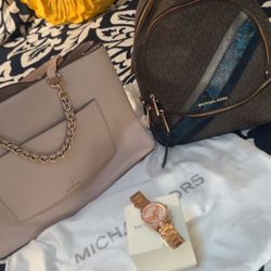 MK Pink Bag, MK Backpack, MK Watch 