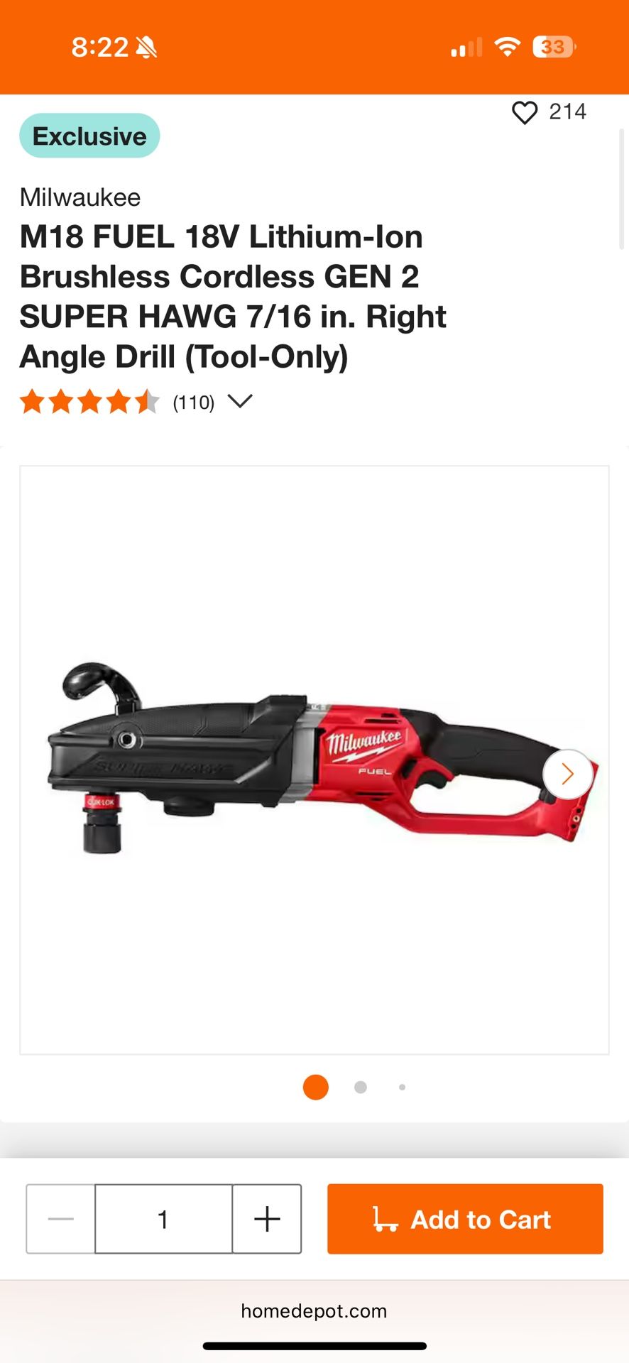 M18 FUEL 18V Lithium-Ion Brushless Cordless GEN 2 SUPER HAWG 7/16 in. Right Angle Drill (Tool-Only)