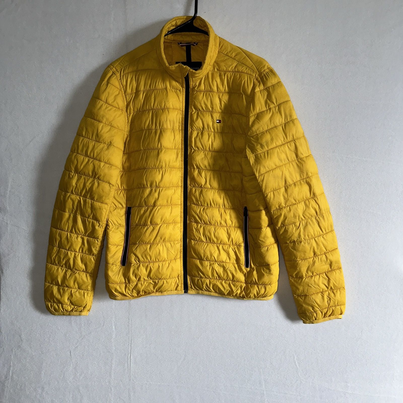 Tommy Hilfiger Puffer Jacket Women’s Small Yellow VINTAGE Retro Padded Down Full Zip