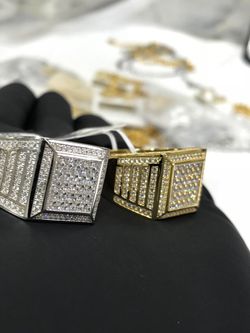 Brand New 925 Silver with 14k gold finish/ Rhodium finish Fully Iced Out Ring