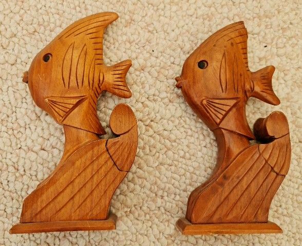 Fish Hand carved Set of Vintage Perfume Holders
