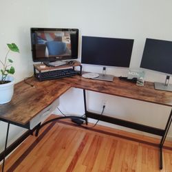 Office Desk Plus Two Computer Screens 