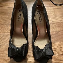 Black Sparkle Bow Heels 