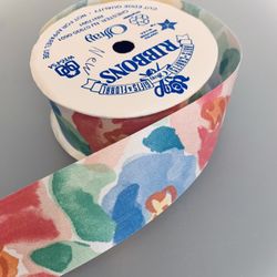 6 Yds on Spool of Floral Cotton Offray Ribbon 1 7/16” -For Crafts #041424A3